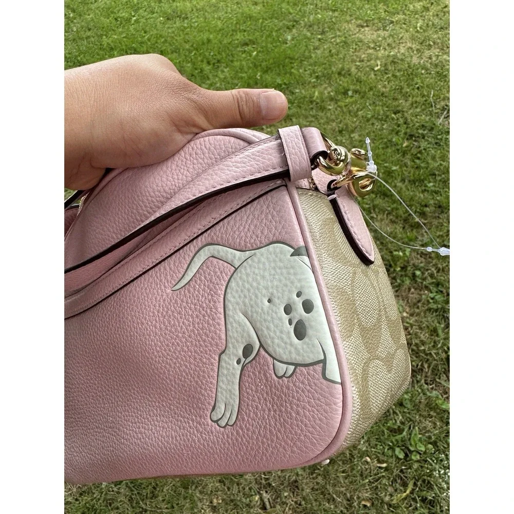Disney X Coach 101 Dalmatians Signature Pink Pebbled Leather Crossbody Purse New